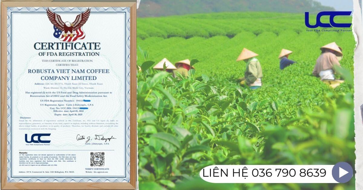 Chứng nhận FDA trà sấy cho Công ty TNHH Cà phê Robusta Việt Nam