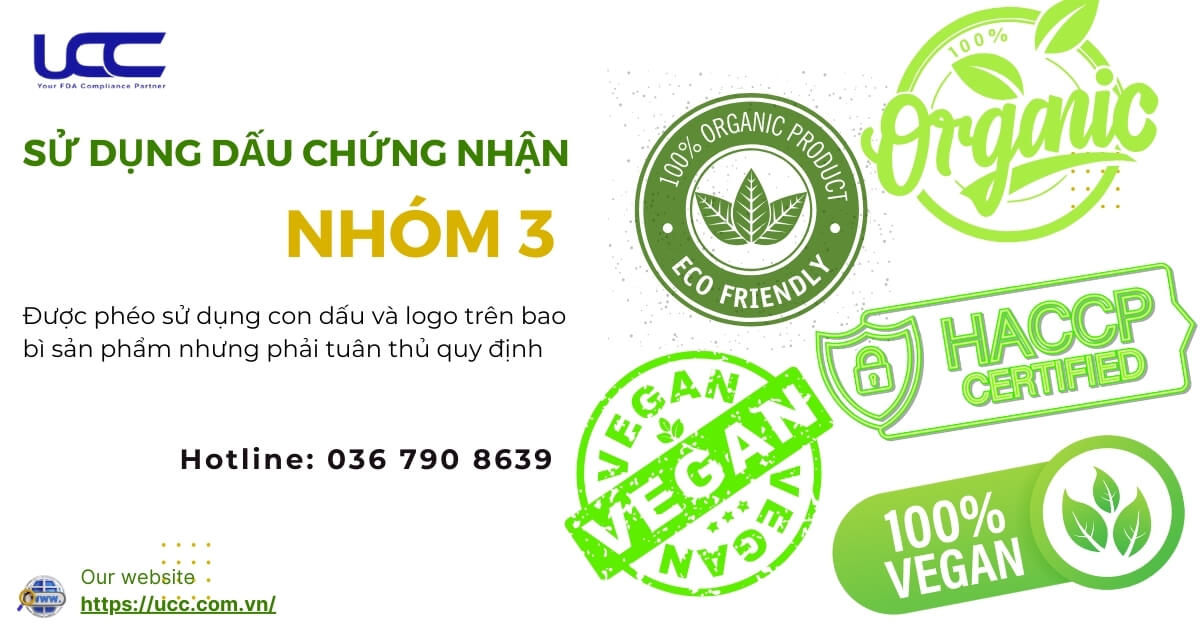 Được phép in con dấu và logo các chứng nhận nhóm 3 lên bao bì sản phẩm