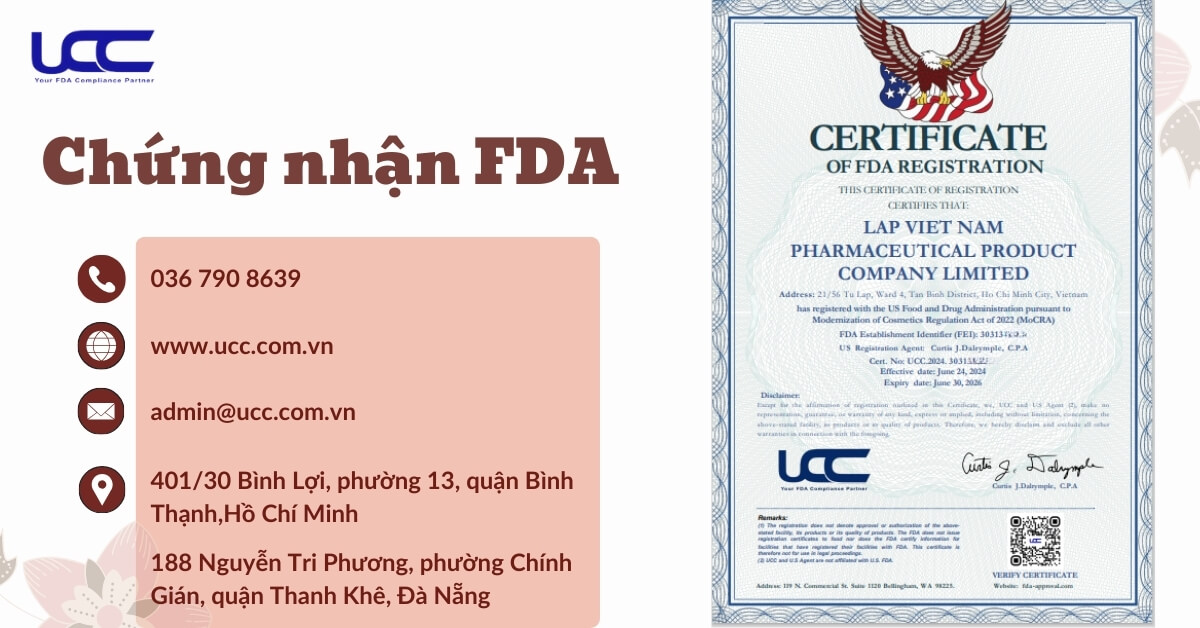 UCC Việt Nam cấp chứng nhận FDA cho công ty TNHH mỹ phẩm LA'P Việt Nam