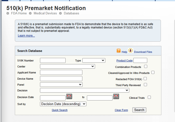 Cổng thông tin tra cứu 510K của FDA
