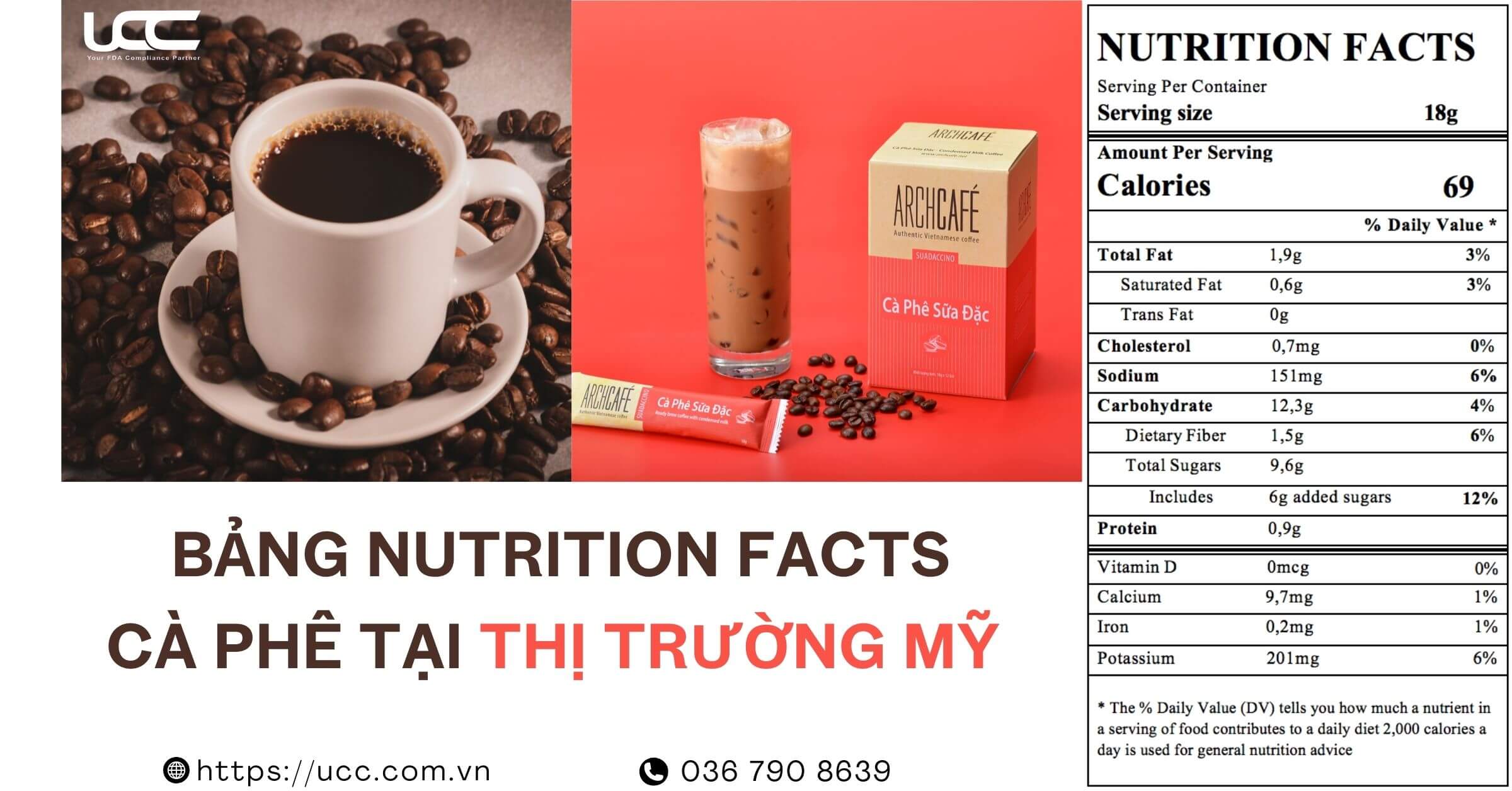 Bảng Nutrition Facts cà phê tại thị trường Mỹ