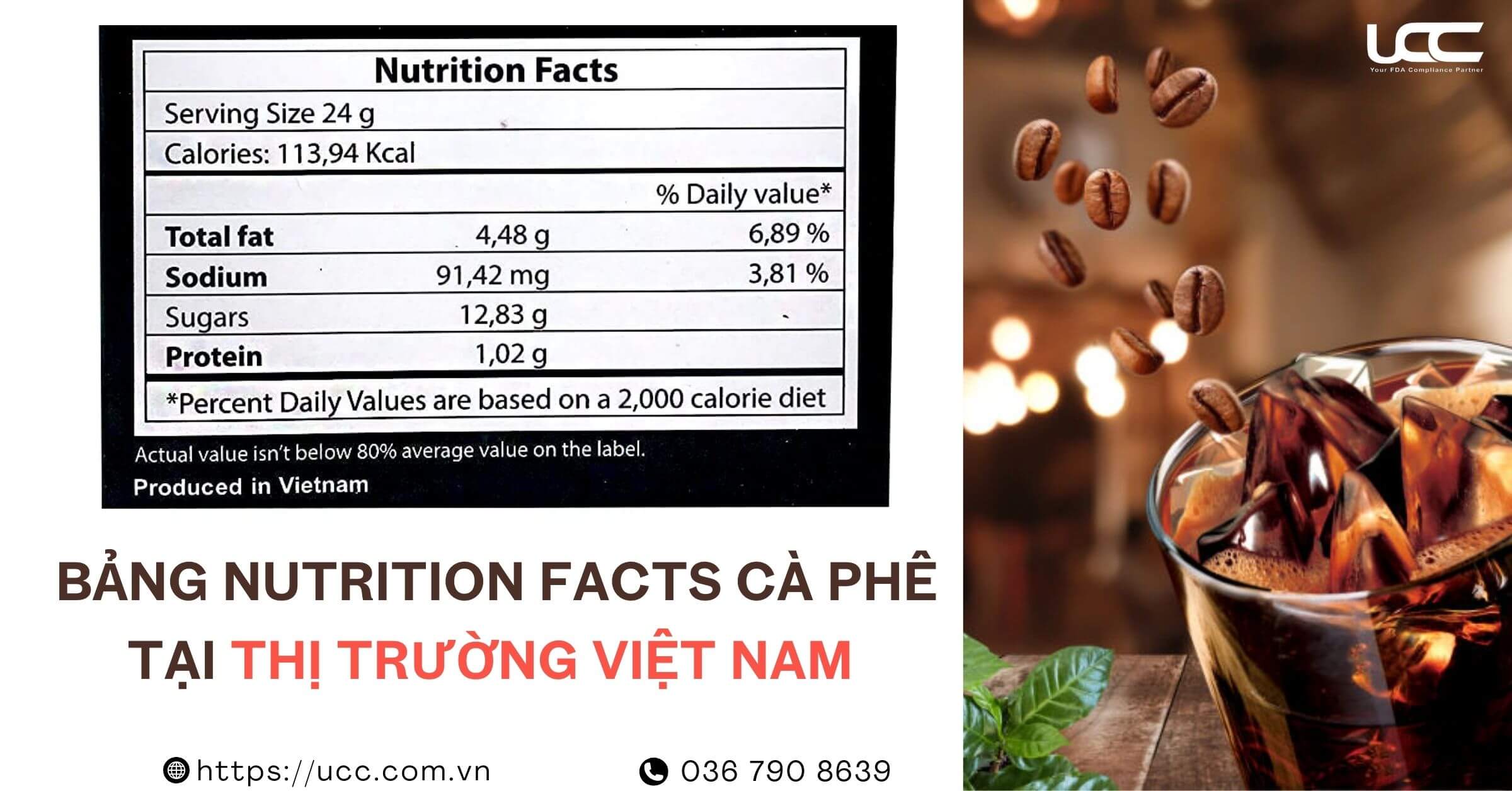 Bảng Nutrition Facts cà phê tại thị trường Việt Nam