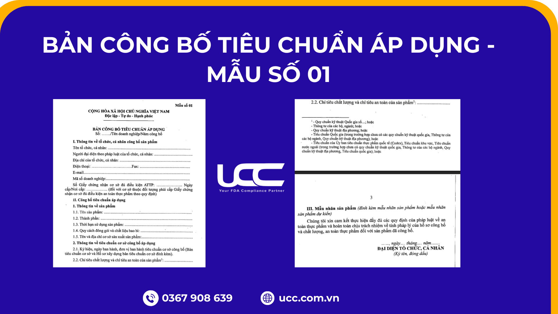 Bảng công bố tiêu chuẩn áp dụng - Mẫu số 01
