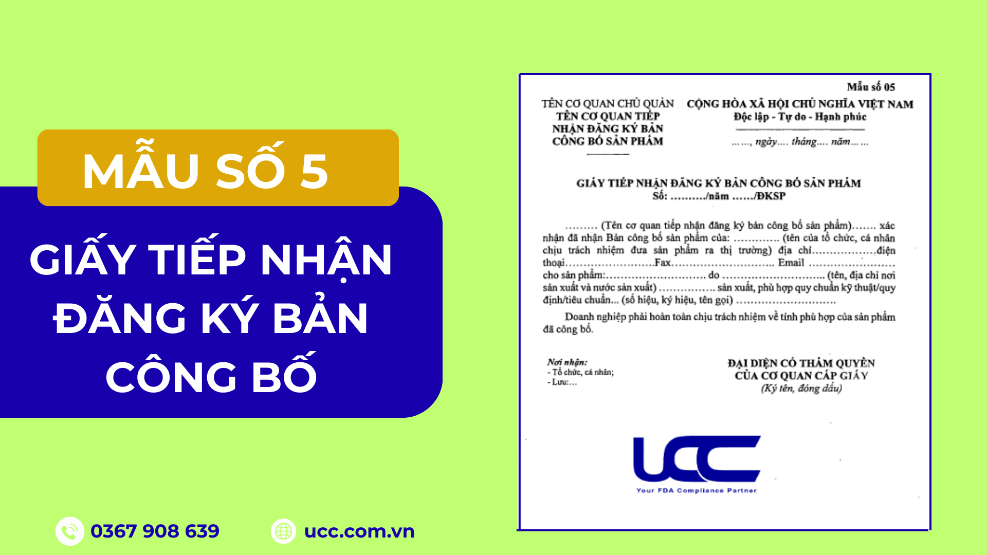Giấy tiếp nhận đăng ký bản công bố sản phẩm.